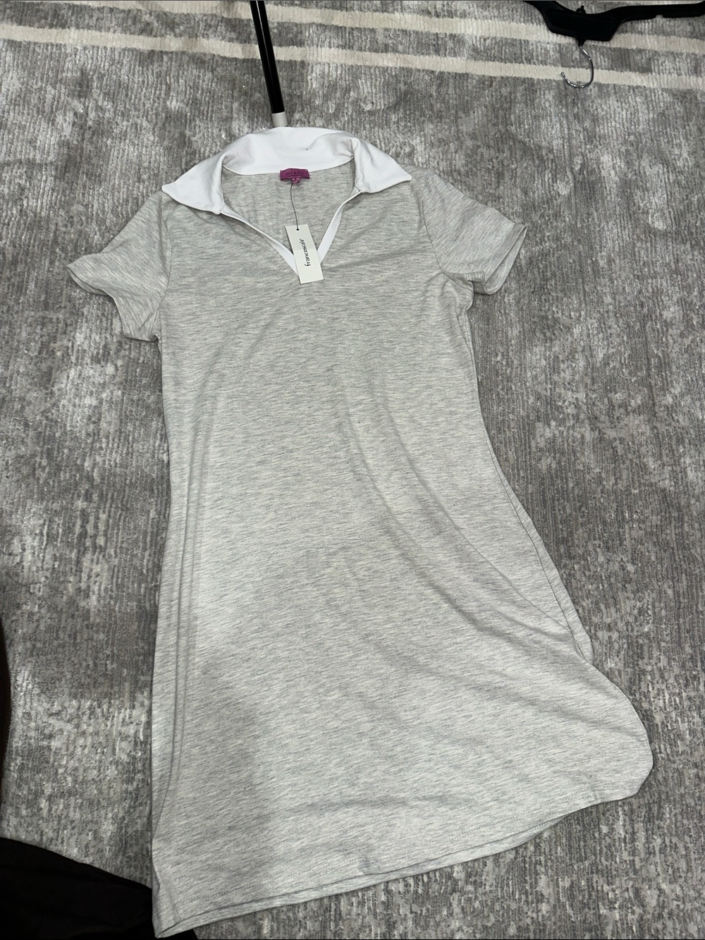 Light Gray Short-Sleeve Polo Dress with White Collar